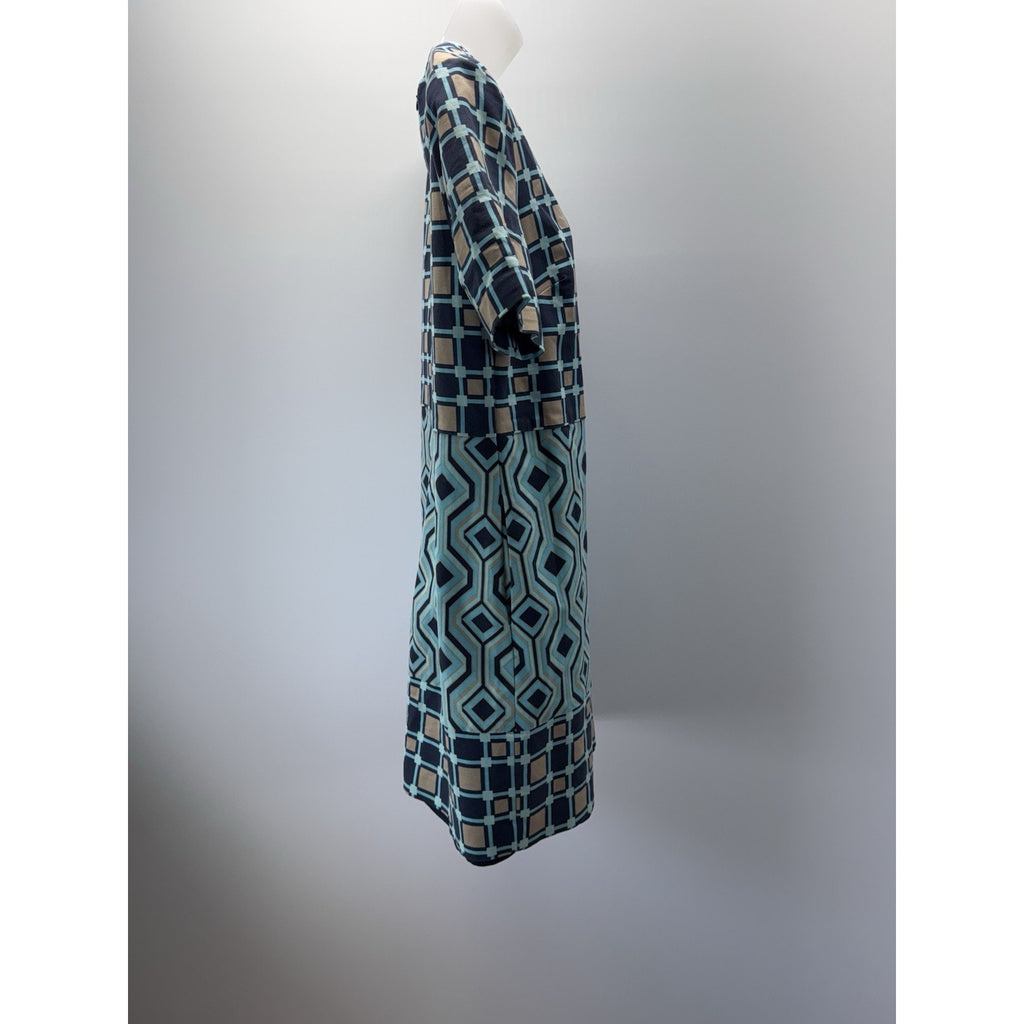 Michael Kors Geometric Black, Blue and Tan Short Sleeve Dress Size 12