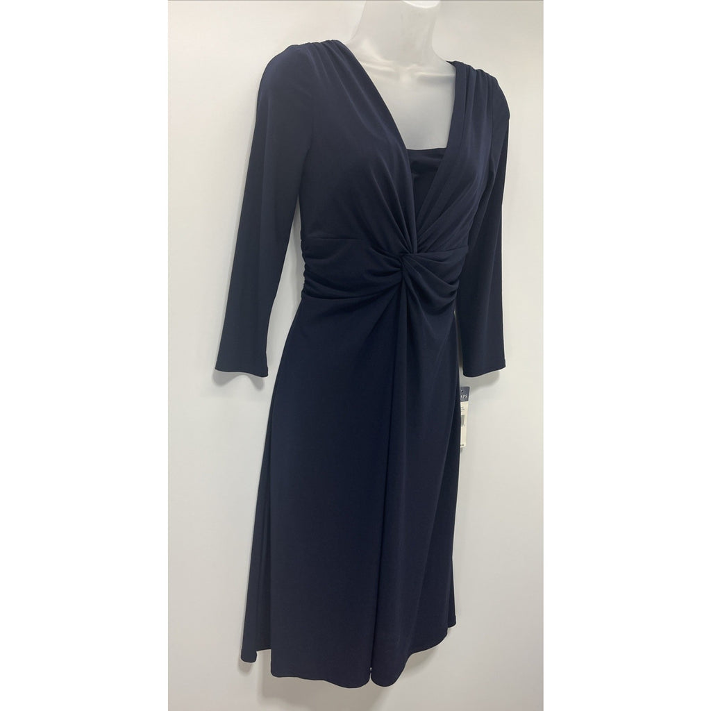 Chaps NWT Weekend Modest sheath dress navy blue Long Sleeve New Small S