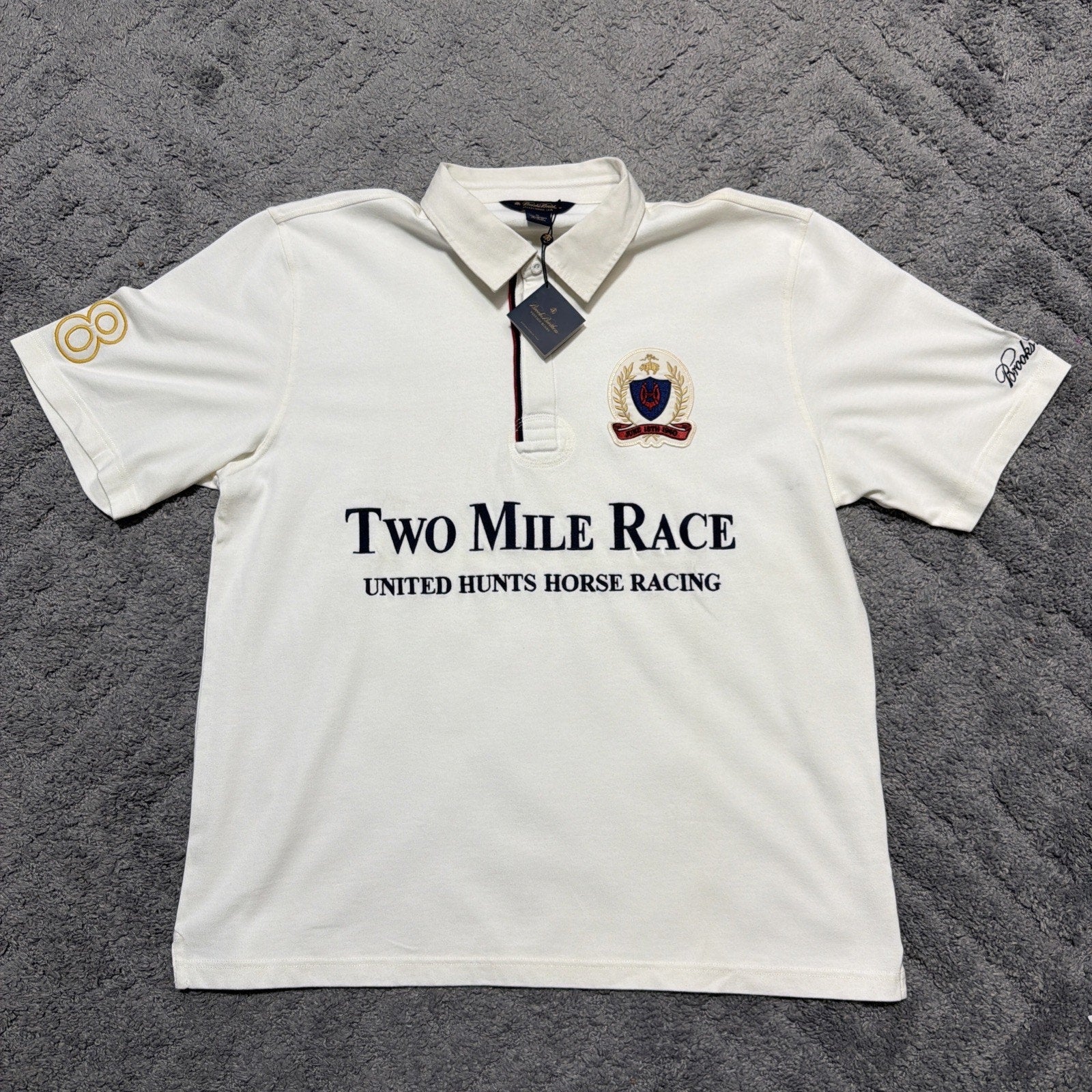 Brooks Brothers Two Mile Race Rugby Polo Shirt Mens XL Horse Racing Embroidered