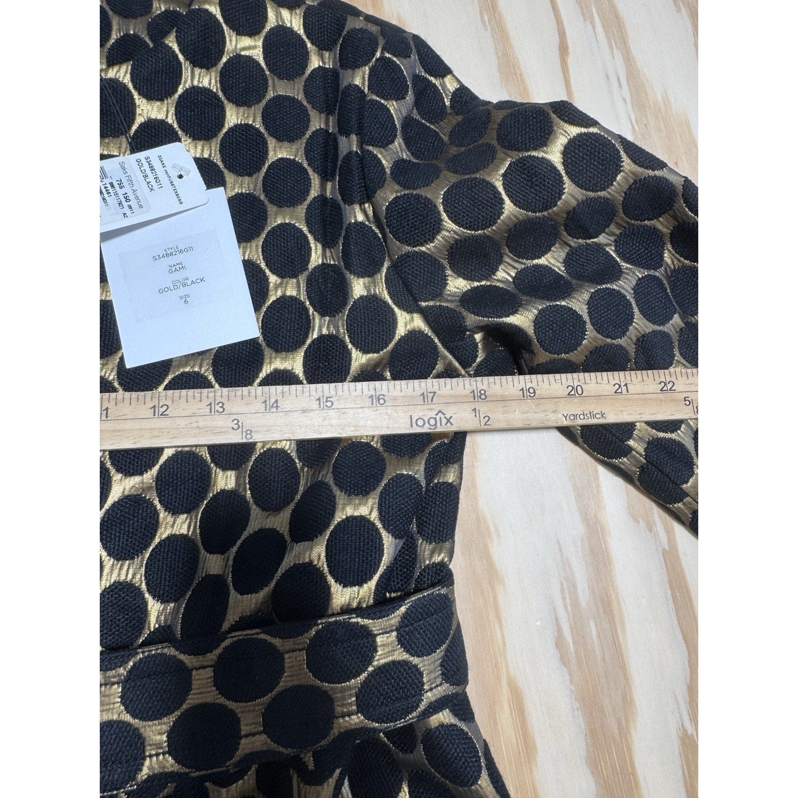 Diane Von Furstenberg DVF Gami Coat Dress Womens 6 Gold Black Polka Dot NWT