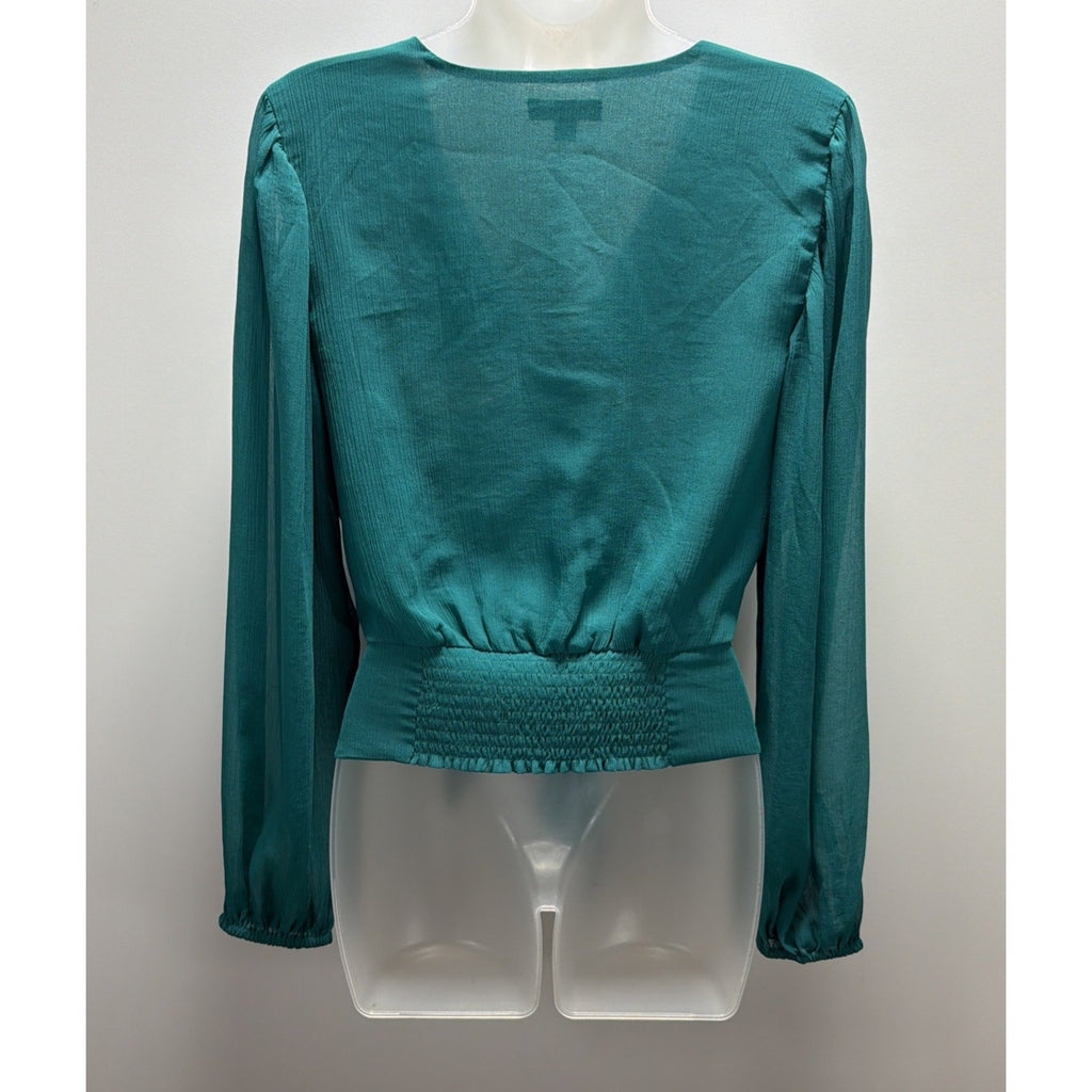 Express V-Neck Faux Wrap Tie Waist Top Size M Turquoise Green Sexy Statement