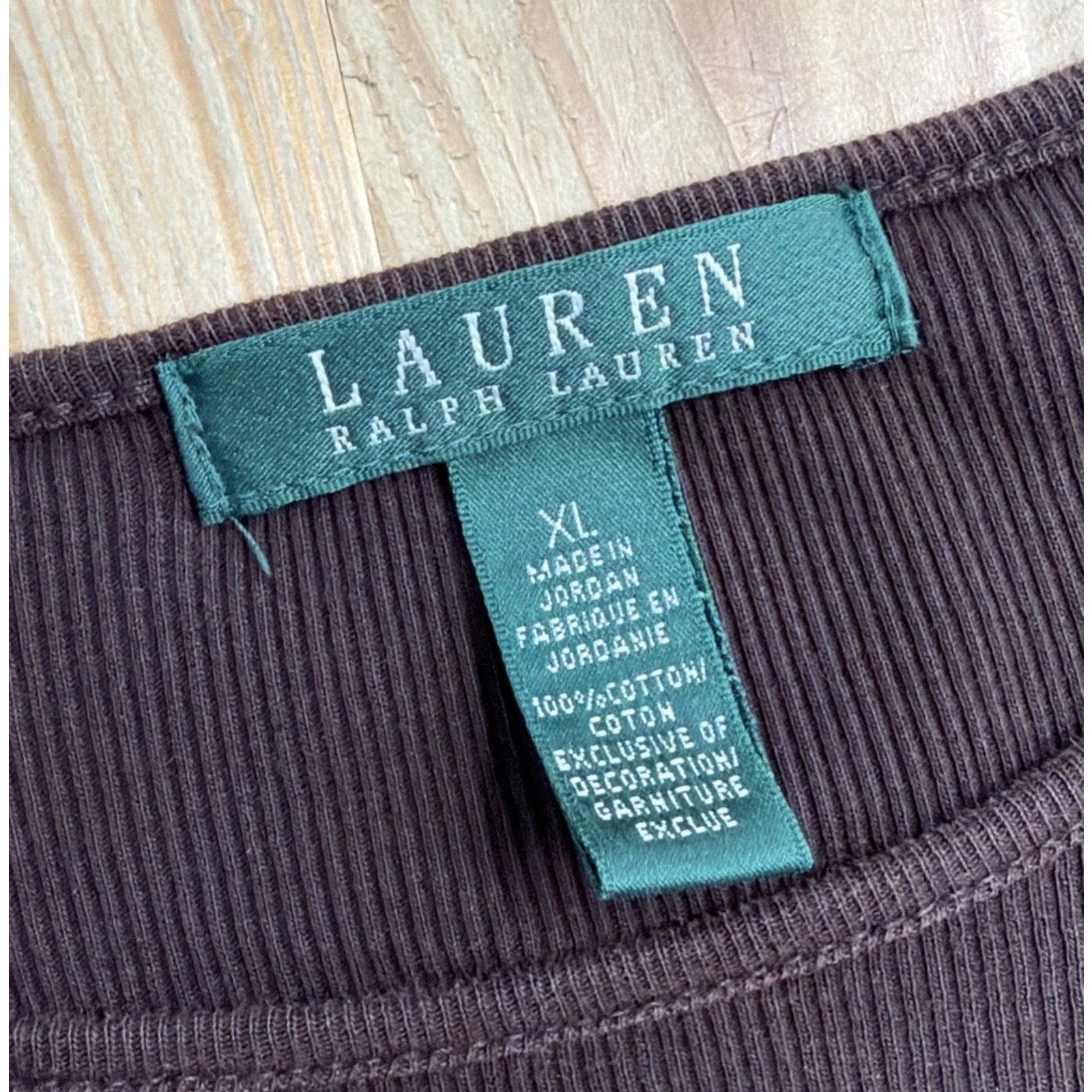 Ralph Lauren Brown Long Sleeve Leather Strap Shoulder Detail Ribbed Knit Top XL