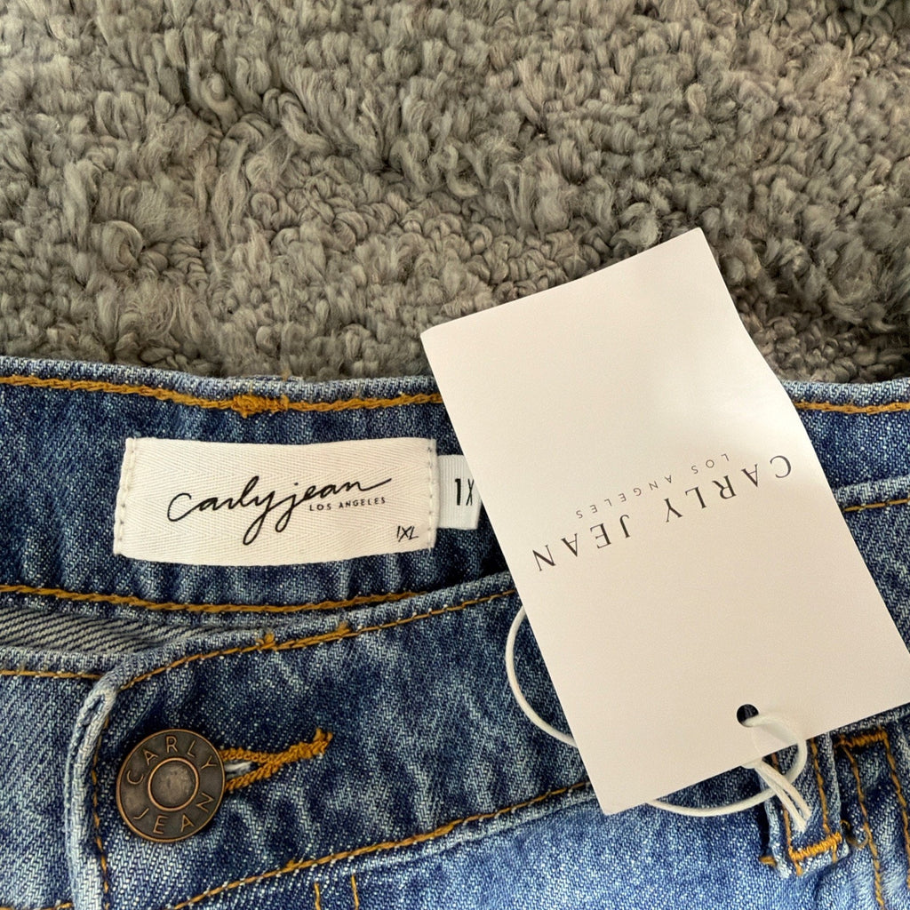 Carly Jean LA Malibu Wide Leg Jeans Women's 1X Distressed Denim 38x28 New