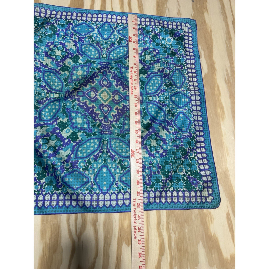 Vintage Vera Neumann Silk Scarf Blue Purple Medallion Japan Hand Rolled 22 Retro
