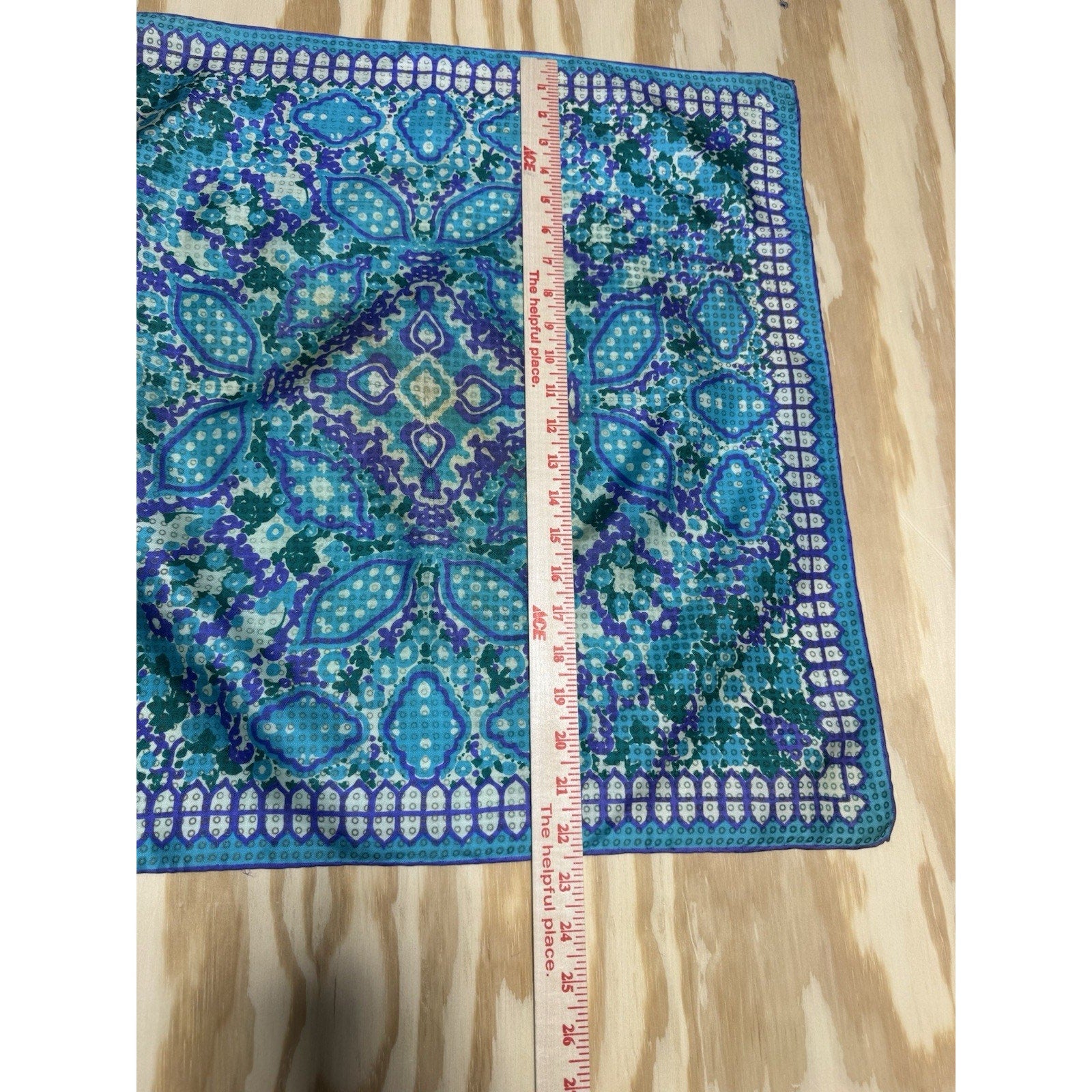 Vintage Vera Neumann Silk Scarf Blue Purple Medallion Japan Hand Rolled 22 Retro