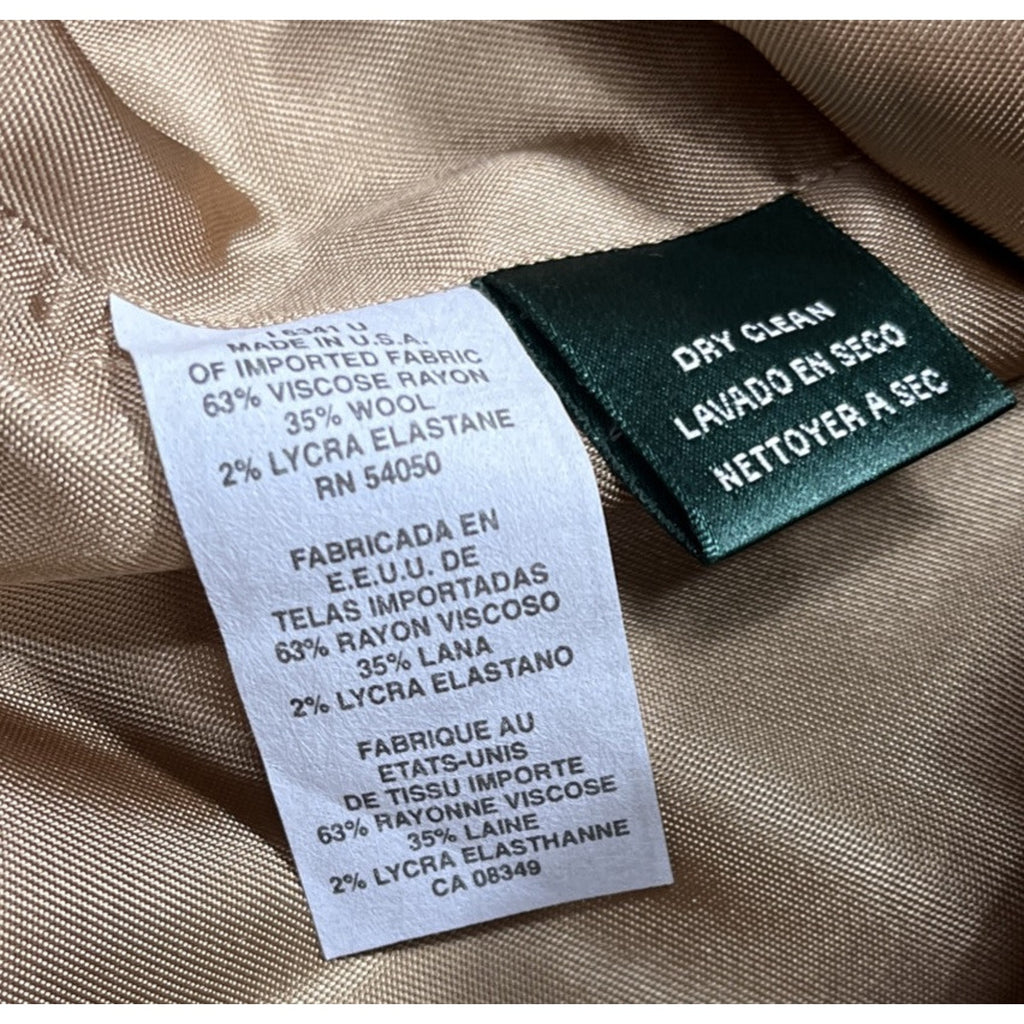 NWT RALPH LAUREN WOMENS Wool Blend Stretch JACKET BLAZER SUIT size 10 BEIGE TAN