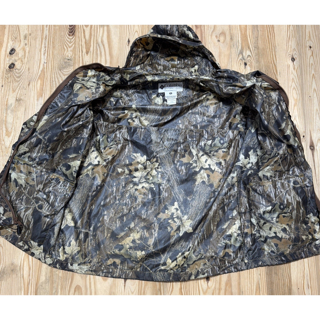 VTG Columbia Men’s Hooded Break-Up PVC Rain Coat Mossy Oak Camo • Medium