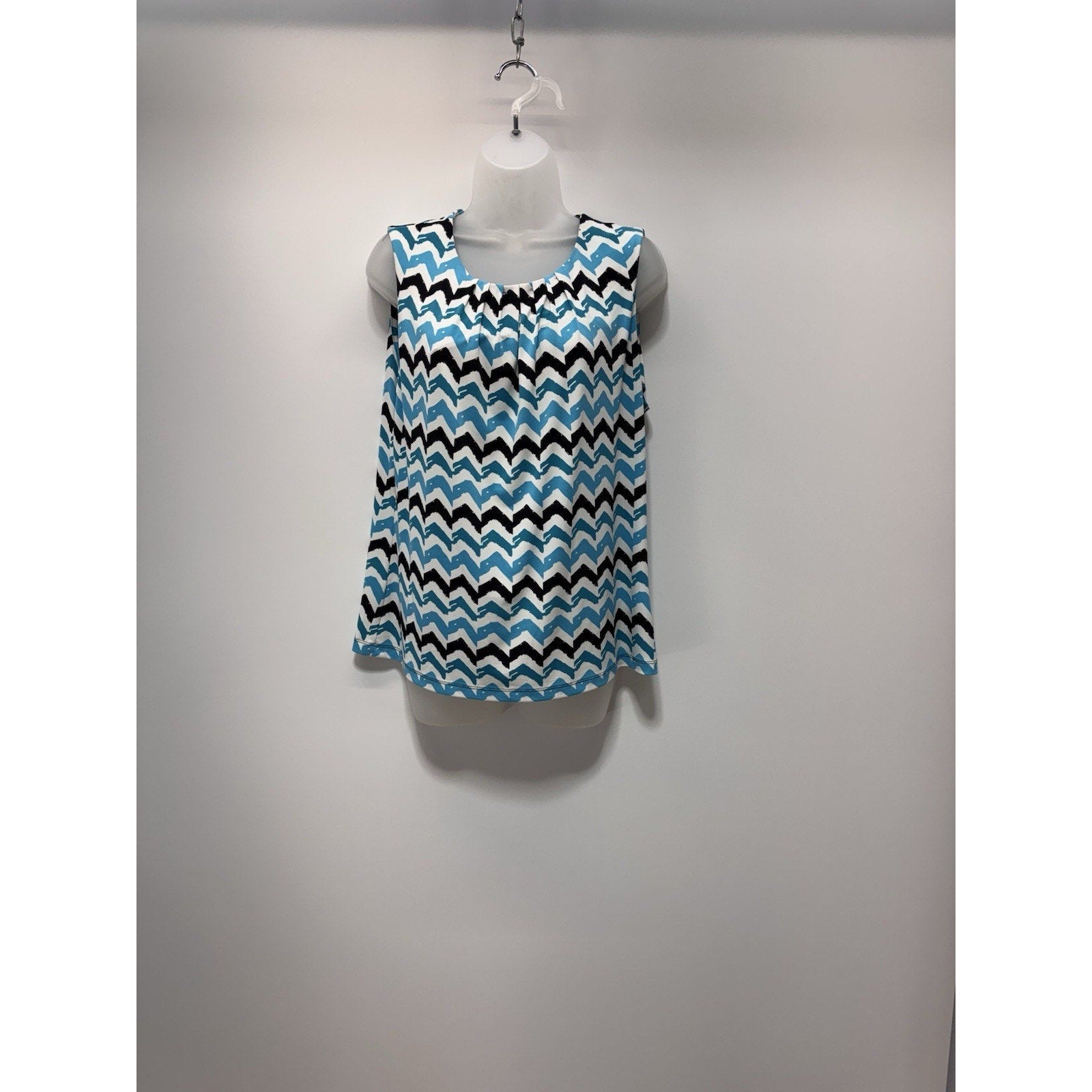 Calvin Klein Sleeveless Zig Zag Print Top Pleated Blue Black Women’s Size XL