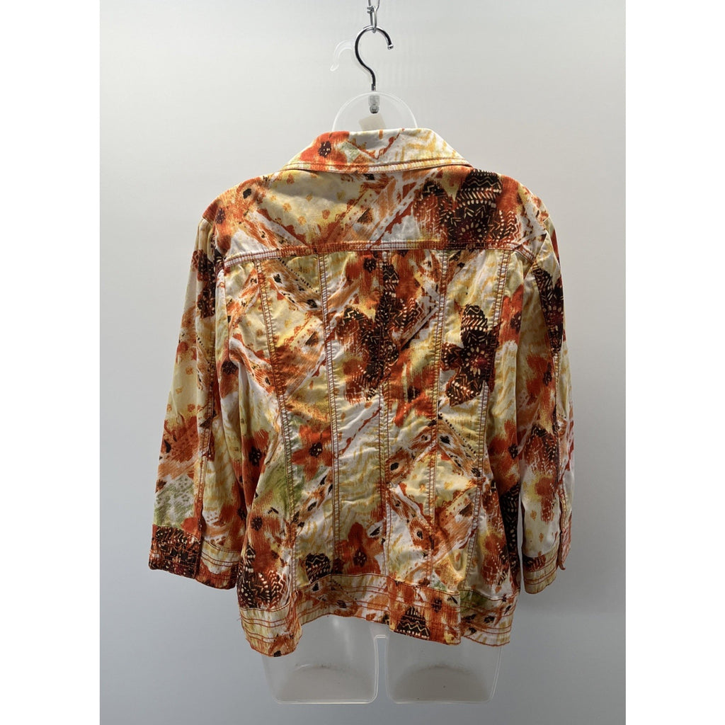 Chicos Jacket Size 3 Womens Size XL Long Sleeve Yellow Orange Zip Cotton Stretch