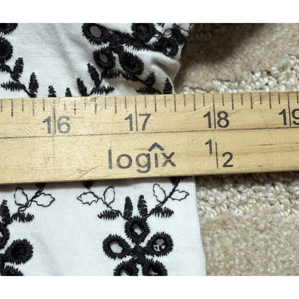 LOFT White/Black Floral Embroidered Square Neck Top Cotton Size Large