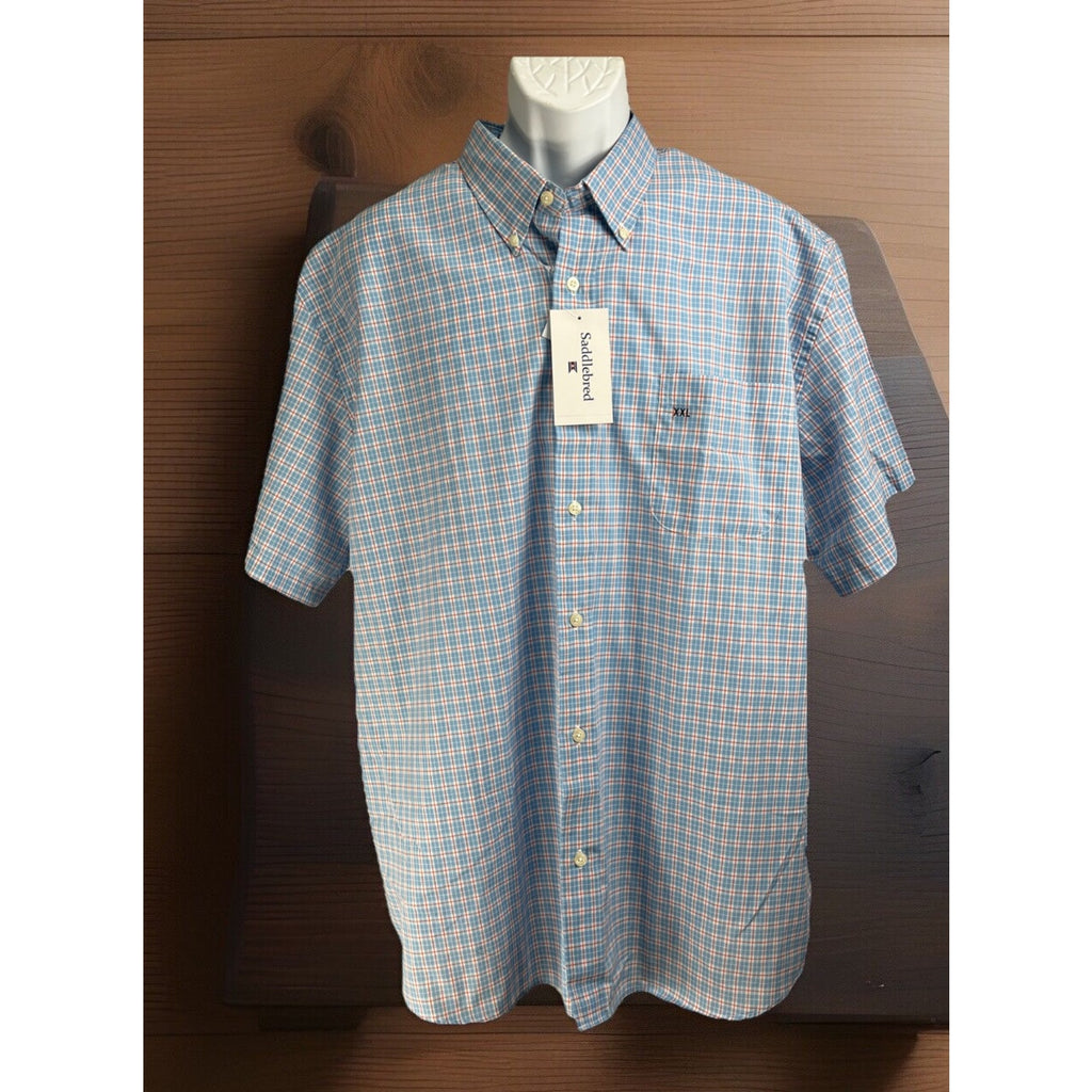NWT Saddlebred Men's Classic Fit Sky Blue Gingham Short-Sleeve Button-Up Size 2X