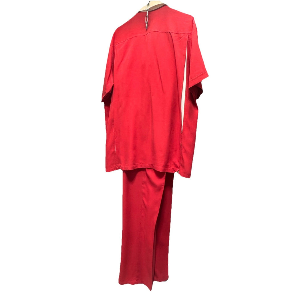 Tulliano Bay Set Men’s Large Red 100% Silk 2 Pc Shirt Pants Outfit NWT Camp