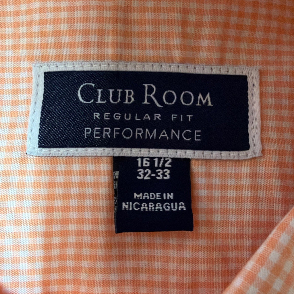 Club Room Men Regular Performance Peach Button Up Shirt Size 16.5 32/33 NWT