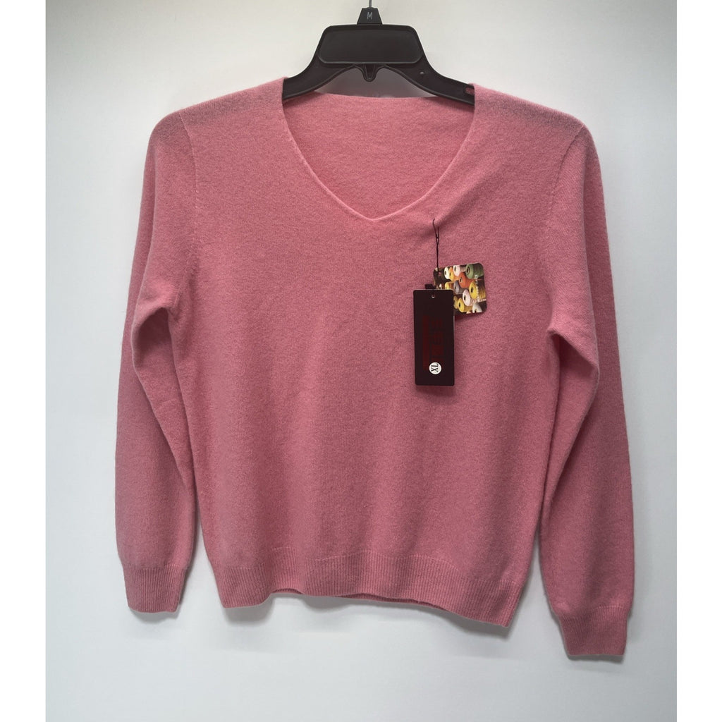 YANG MAO JINGPIN Sweater Womens Large 100% Wool Crewneck Pink Lightweight China
