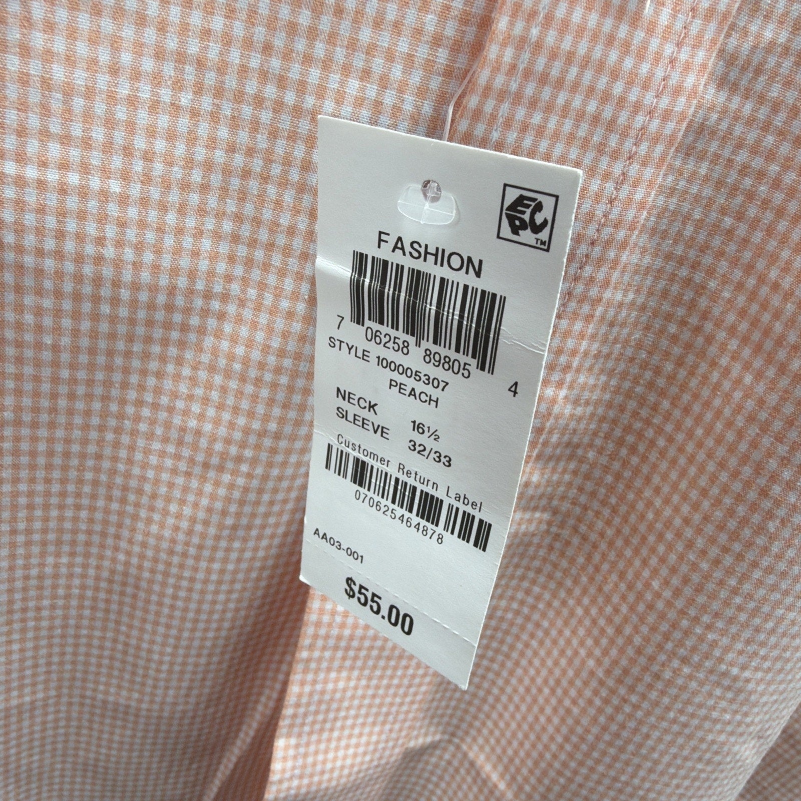 Club Room Men Regular Performance Peach Button Up Shirt Size 16.5 32/33 NWT