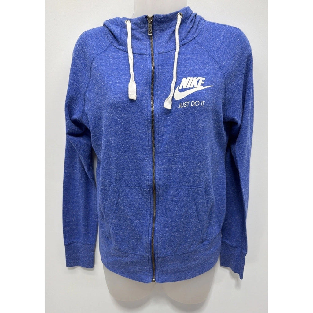 Vtg Red Tag Nike Women Sweatshirt Long Sleeve Full Zip S Blue Hood Drawstring