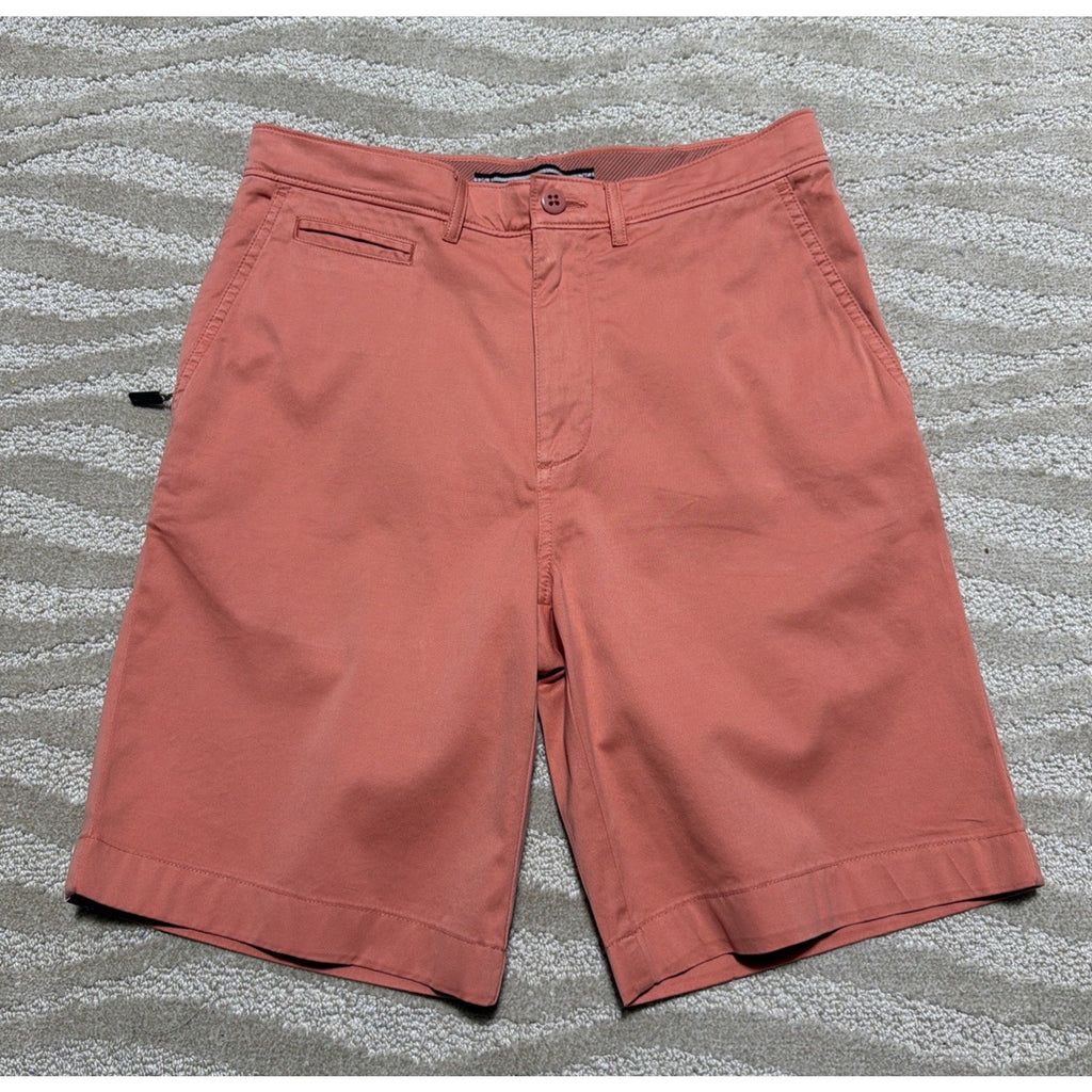 Cremieux Mens Hampton Khaki Salmon Coral Shorts Inseam 9" Flat Front Size 30 NWT