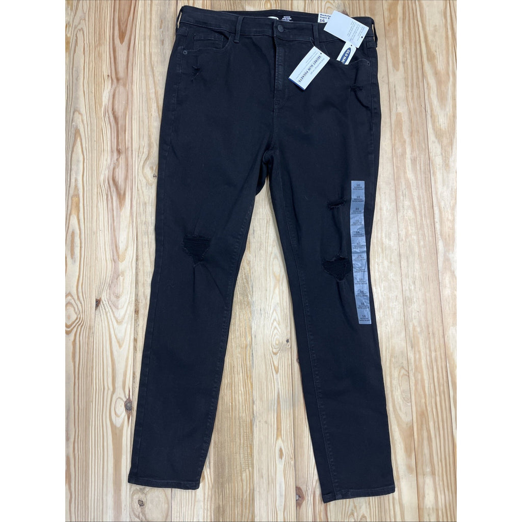 NWT Old Navy Rockstar High Rise Super Skinny Distressed Black Jeans Size 16