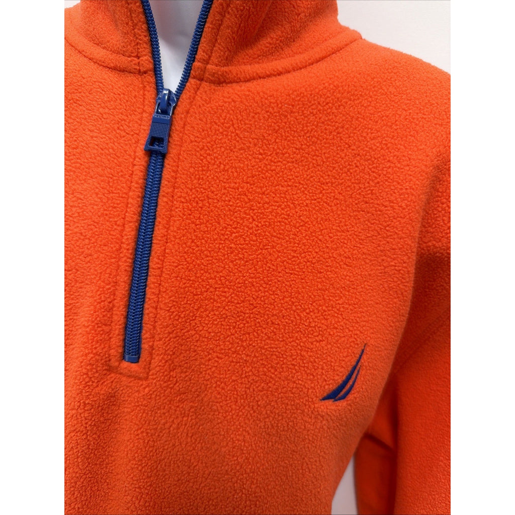 Nautica Men's 1/4 Zip Pullover Fleece Orange L Mock Neck Logo Polyester