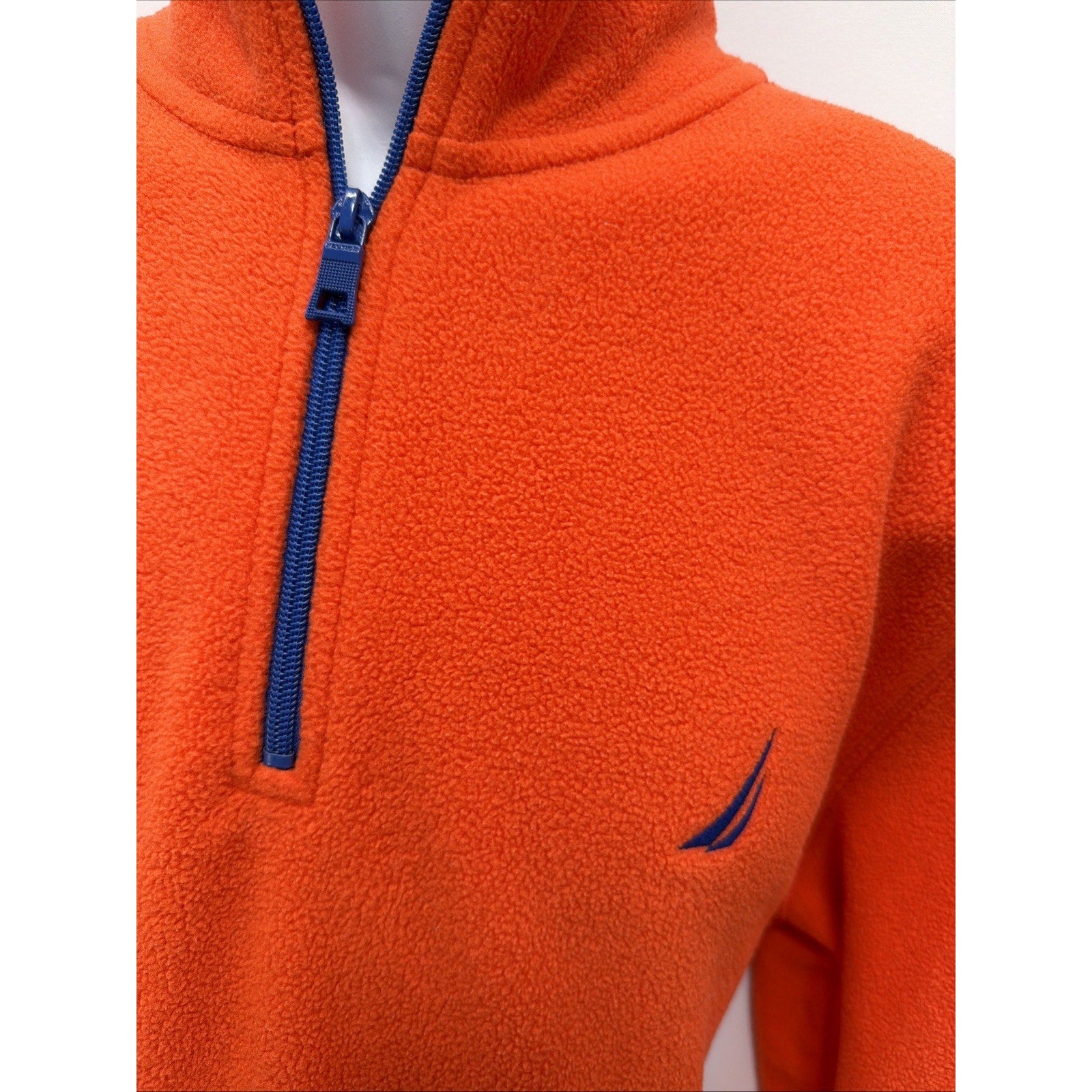 Nautica Men's 1/4 Zip Pullover Fleece Orange L Mock Neck Logo Polyester