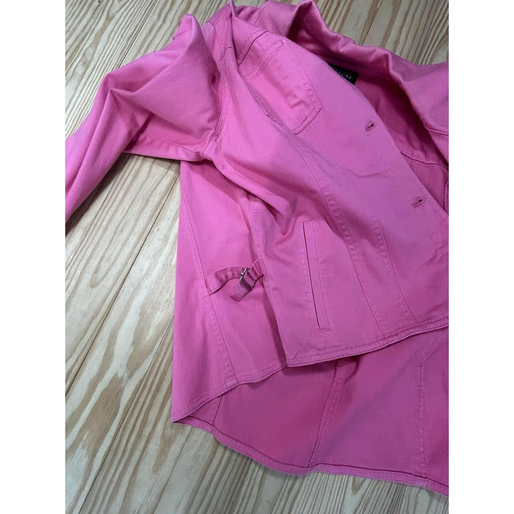 BARBIE STYLE! Jones New York SIGNATURE PINK denim jacket waist coat women Sz.M.
