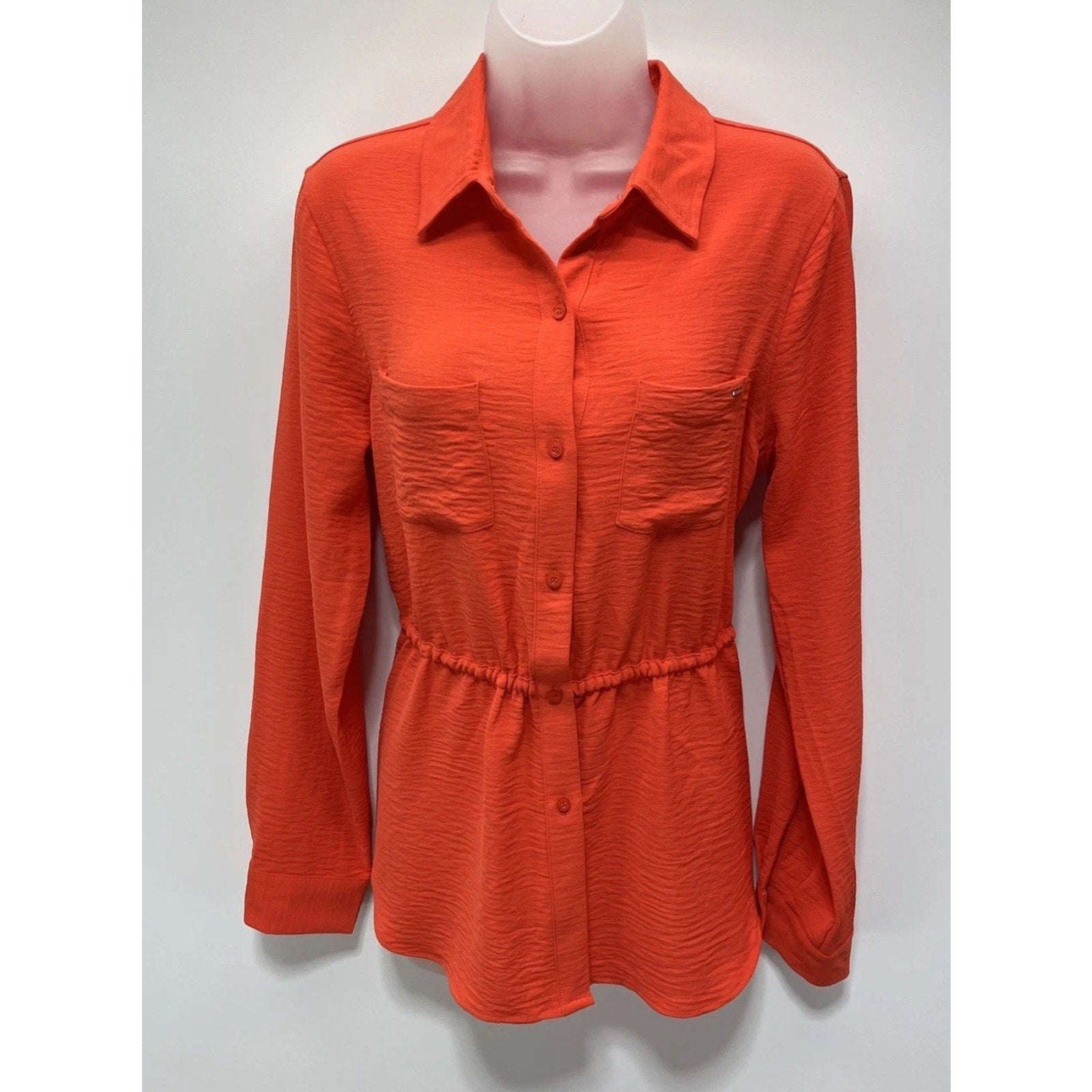 Calvin Klein Orange Long Sleeve Blouse Top Size M