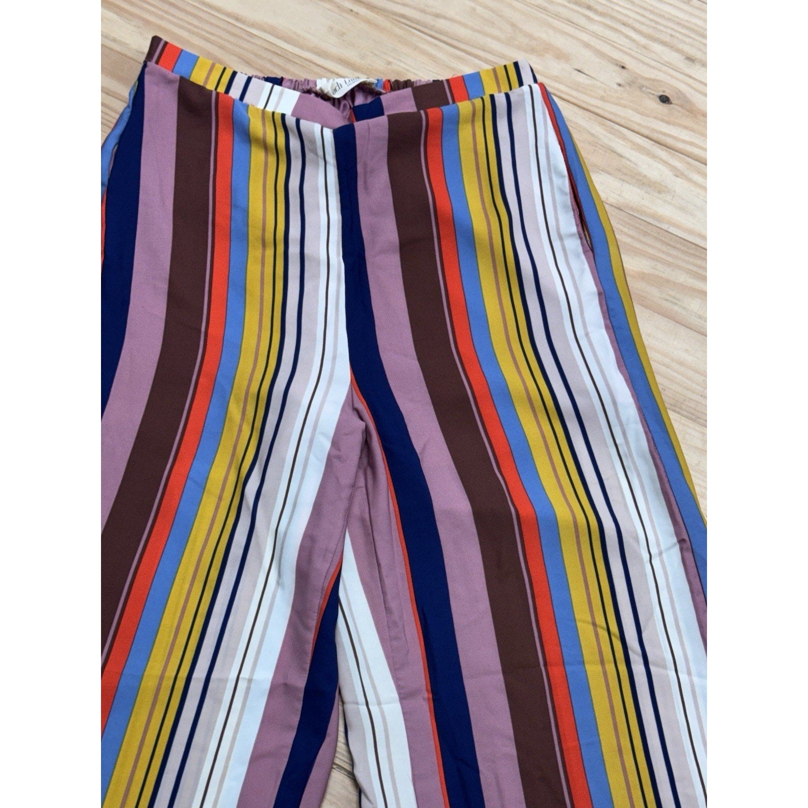 Peach Love CA Wide Leg Colorful Stretch & Tie Waist Boho/Hippie Size Large USA