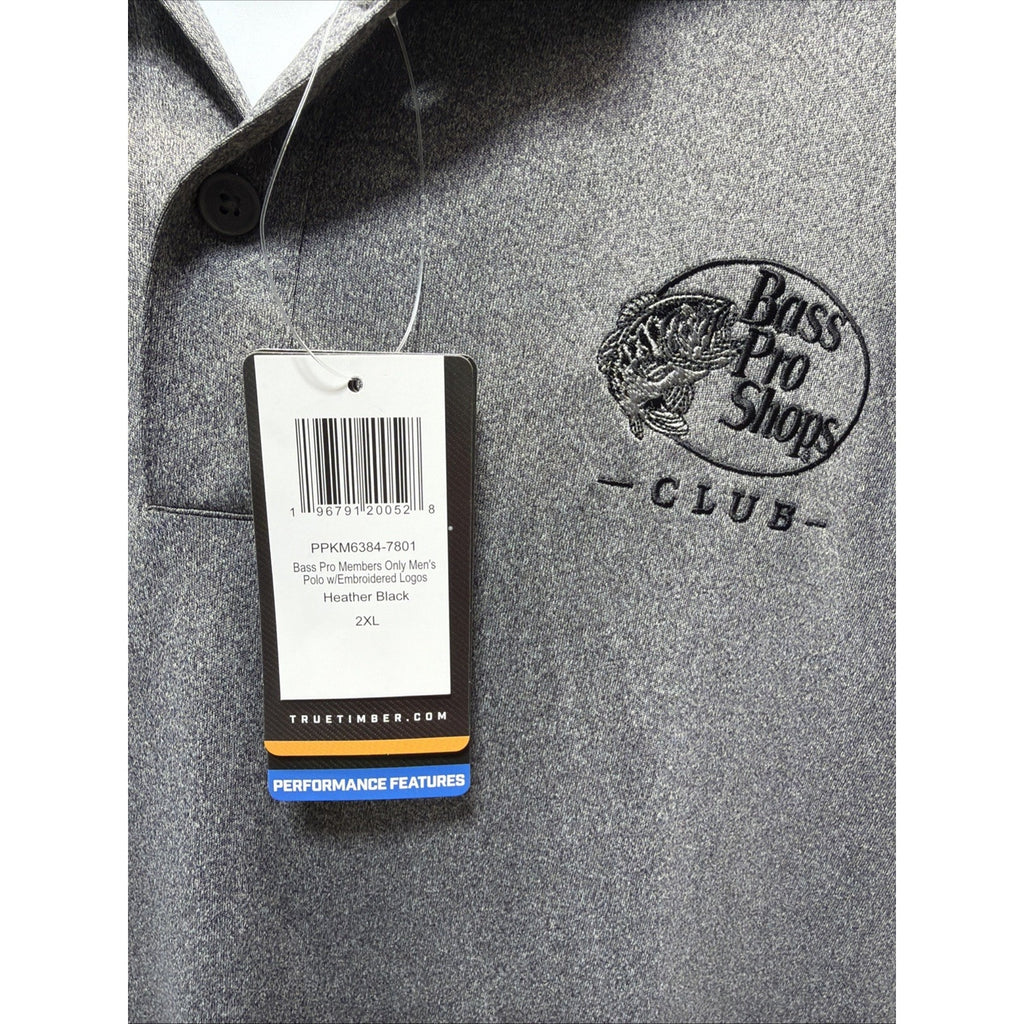 True Timber Bass Pro Shops Members Only Polo, Mens Size 2XL - Heather Black New