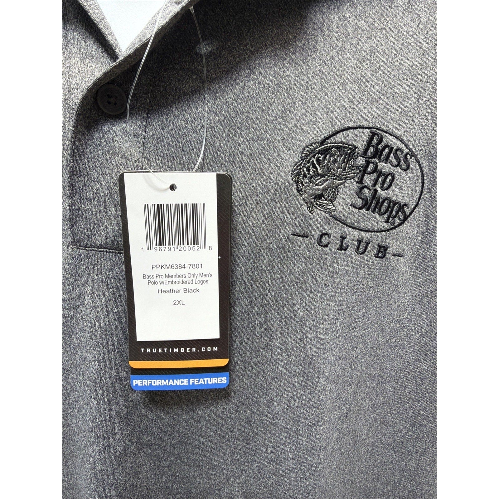True Timber Bass Pro Shops Members Only Polo, Mens Size 2XL - Heather Black New