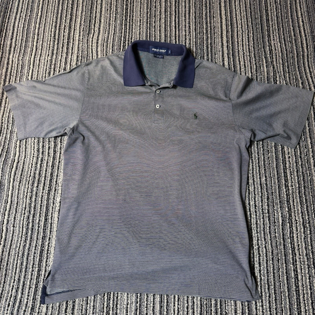 Polo Golf Ralph Lauren Mens L 100% Pima Cotton Striped Polo Shirt Navy Green