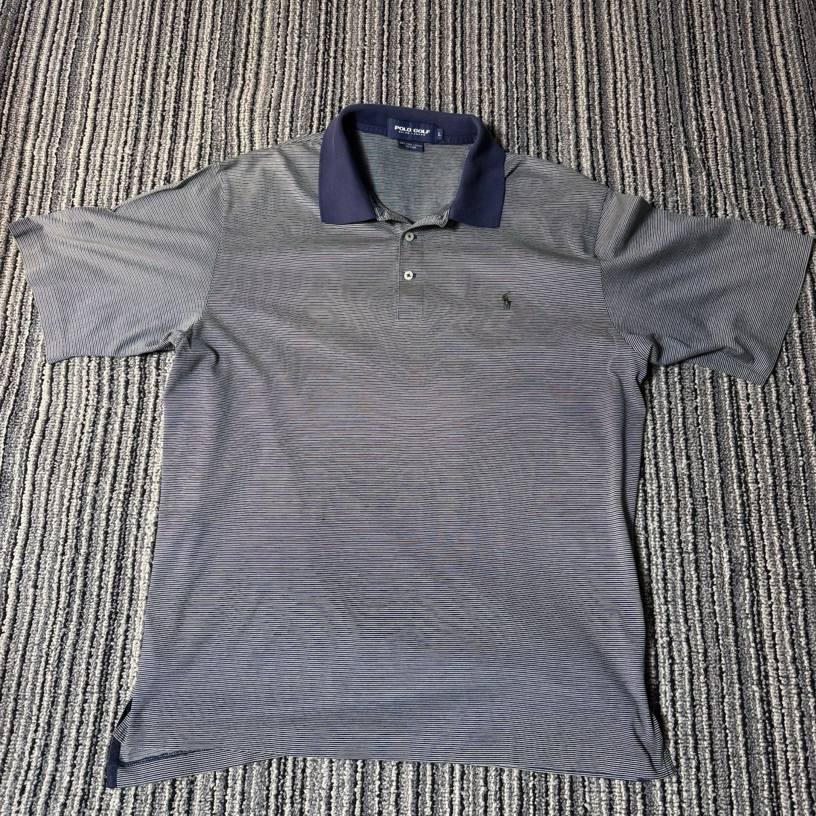 Polo Golf Ralph Lauren Mens L 100% Pima Cotton Striped Polo Shirt Navy Green