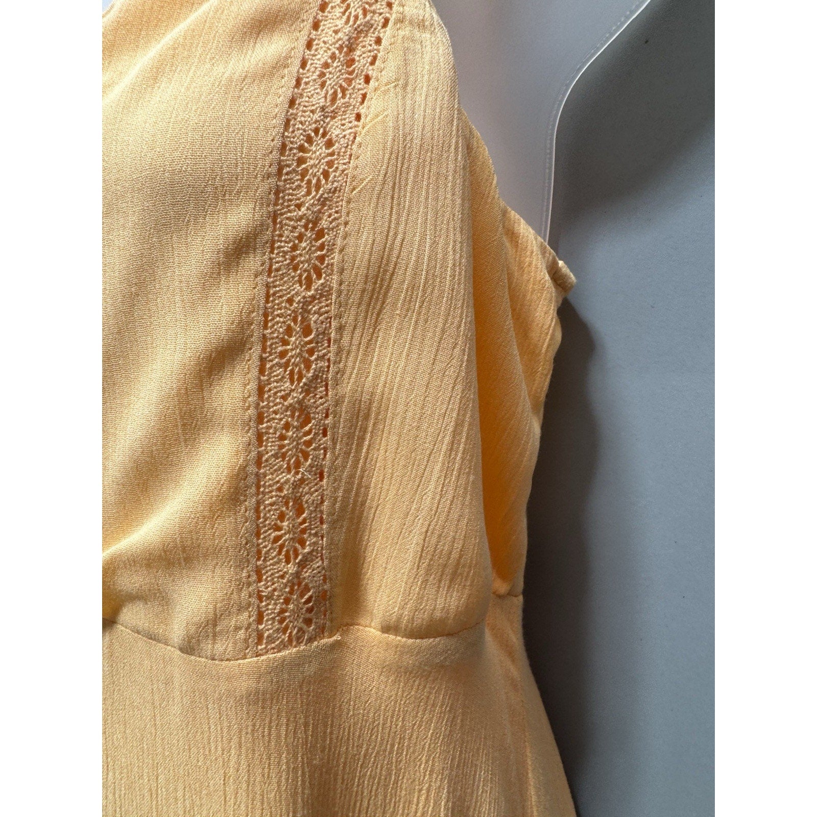 NEW Love, Fire Boho Yellow Chiffon Mini Dress Women L Tiered Ruffle Strappy