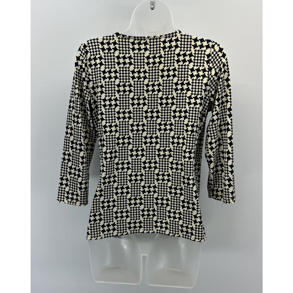 Talbots Petites Surplice V-Neck Crossbody Faux Wrap Top Ivory & Black Size MP