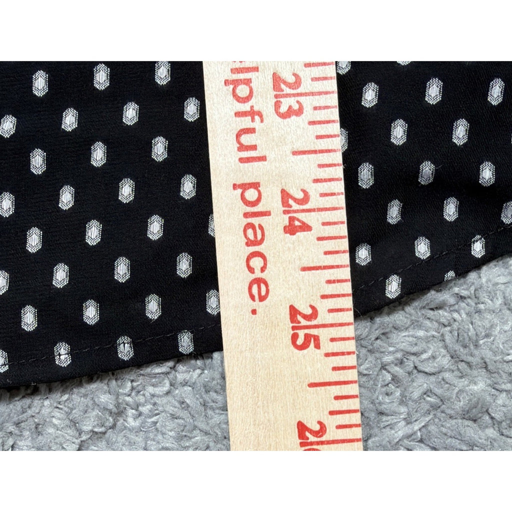 Loft Women Size M Black All Over Print Lined Short Sleeve V Neck Blouse