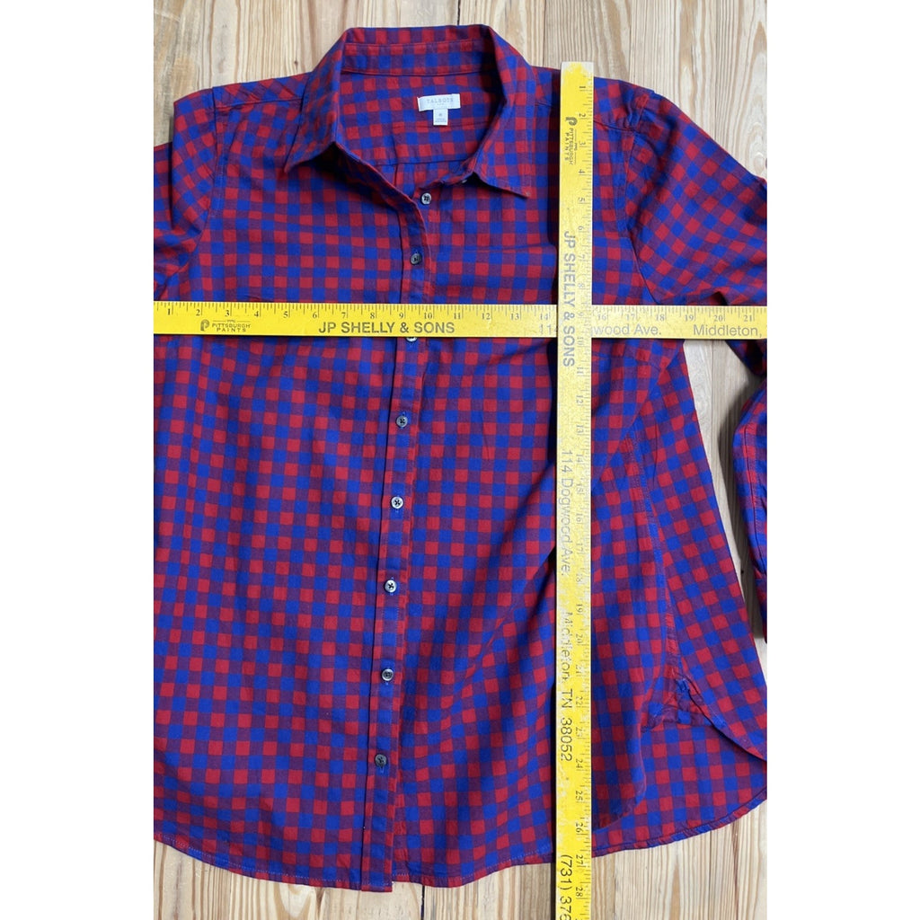 Talbots Red Blue Plaid Button Front Shirt Size M Long Sleeve Flannel