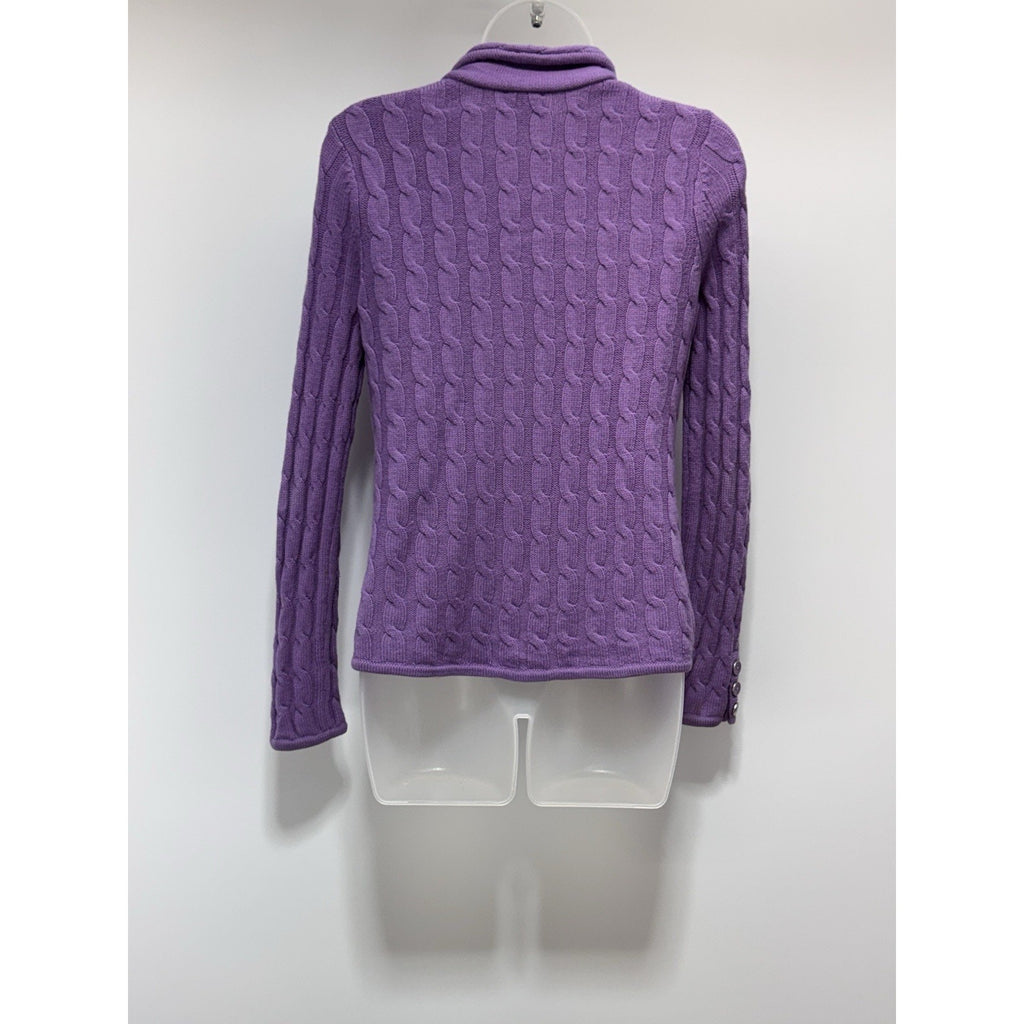 TALBOTS Purple Cable Knit Merino Wool Cardigan Sweater Jacket Women’s Size SP