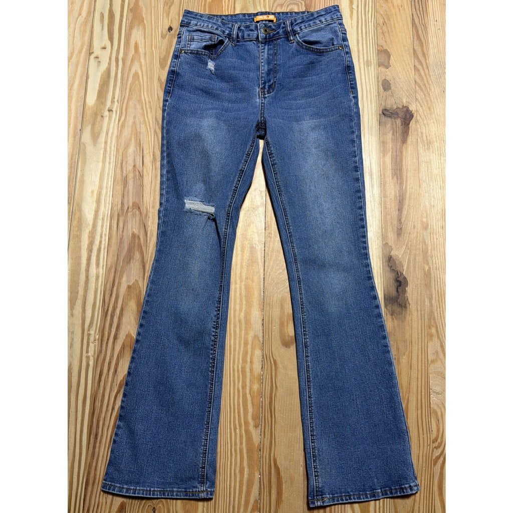 R7 Bootcut Jeans Womens 7/28 Blue Med Wash Mid Rise Distressed Stretch 28x30