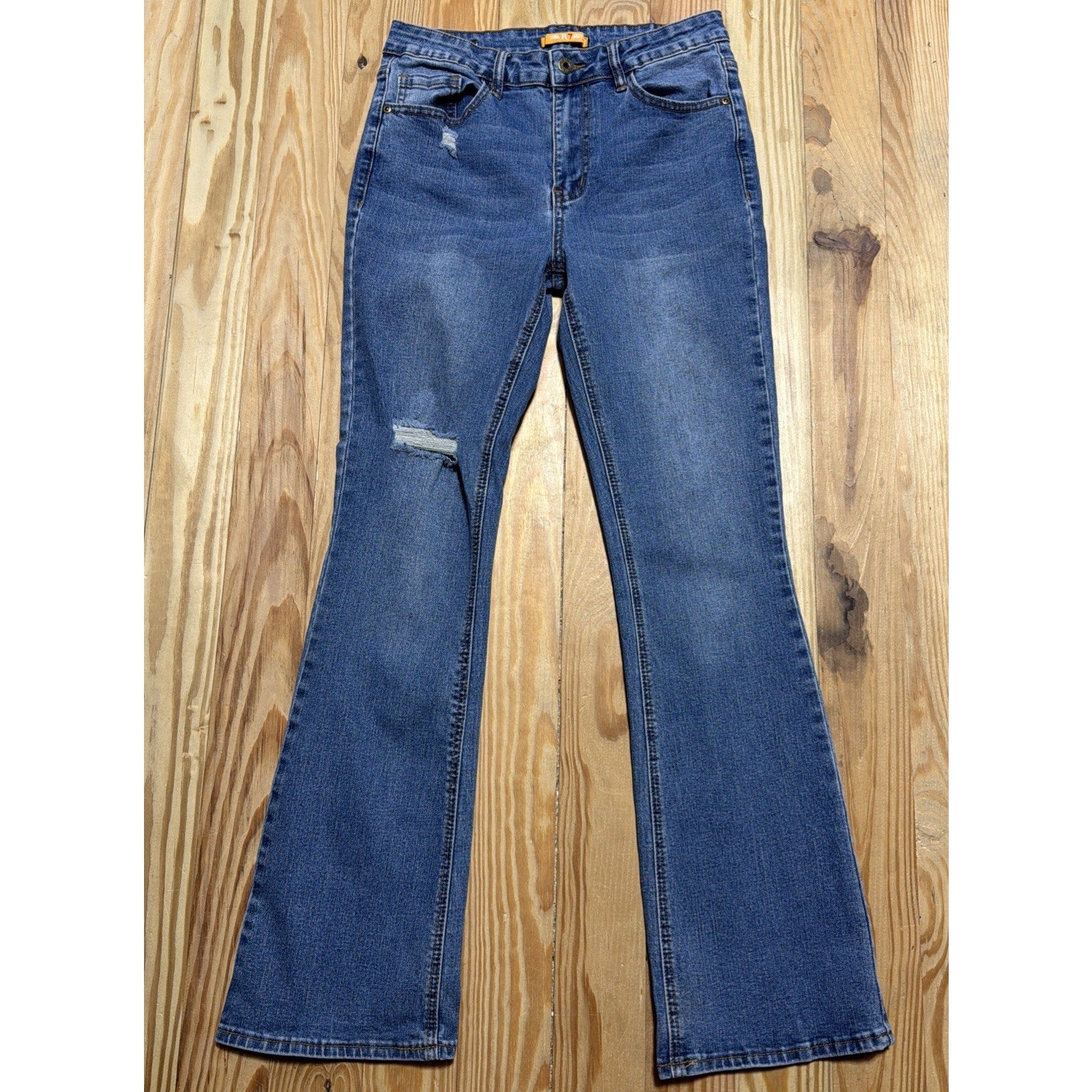 R7 Bootcut Jeans Womens 7/28 Blue Med Wash Mid Rise Distressed Stretch 28x30