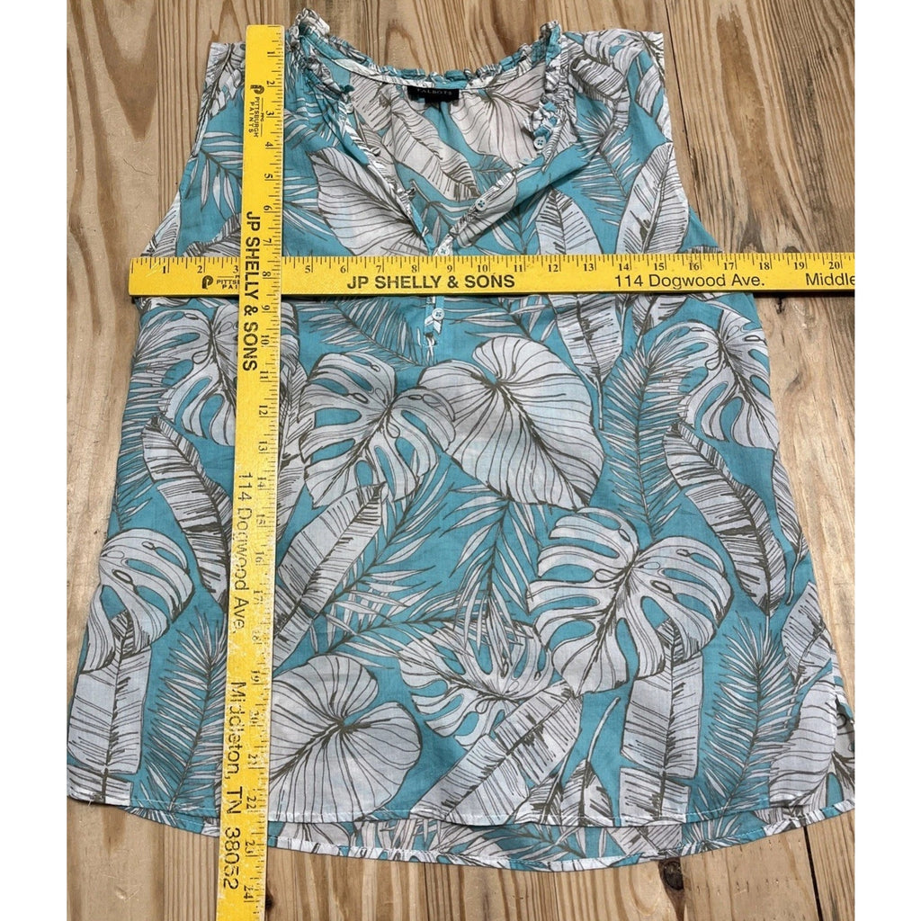 TALBOTS Women's Thin Cotton Tank Top Tropical Leaf Ruffle Multicolor Size XS