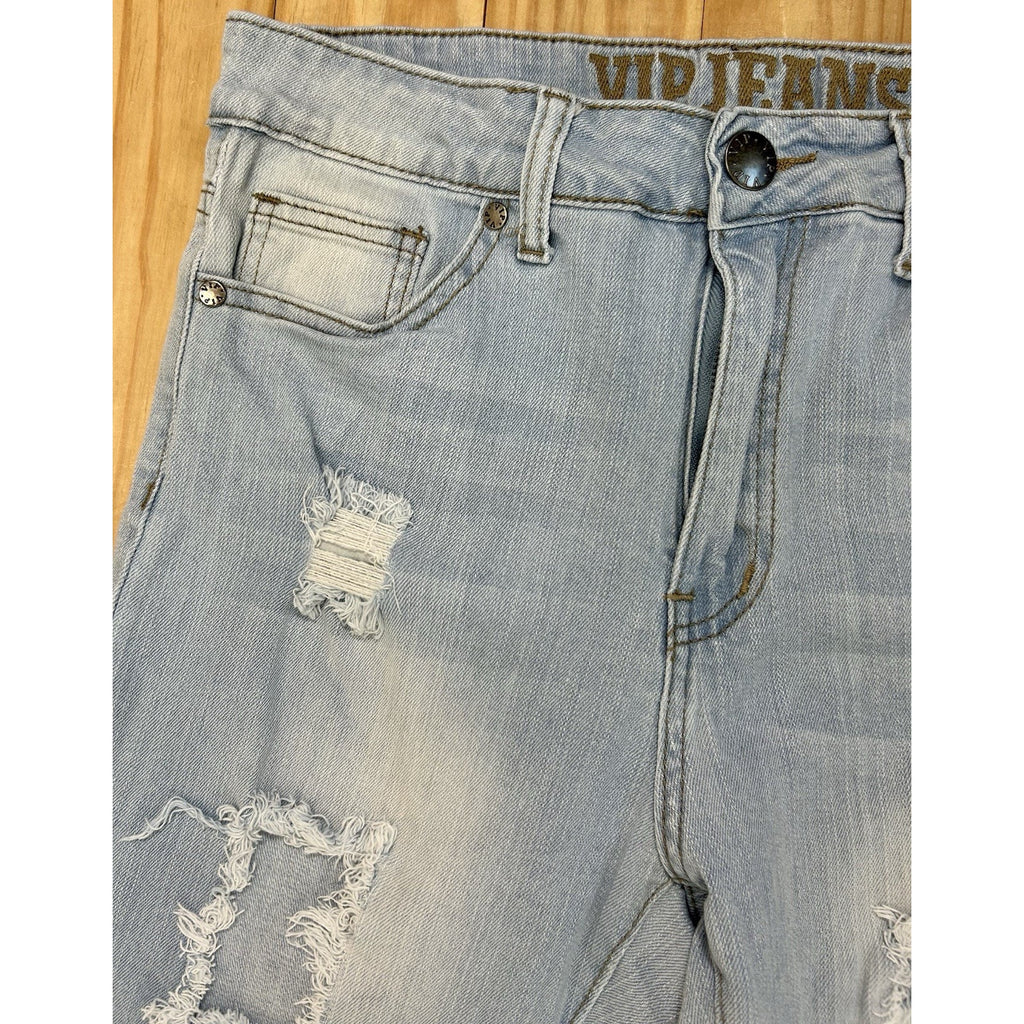 VIP Jeans Size 9/10 Womens Straight Distressed Stretch Mid Rise Blue Denim