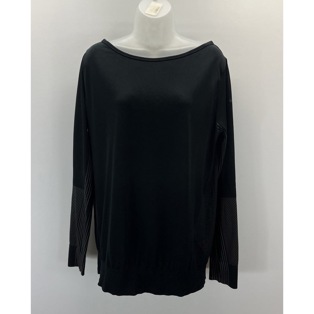 Nike Womens Dri Fit Running Reflective Long Sleeve Black Shirt Size XL
