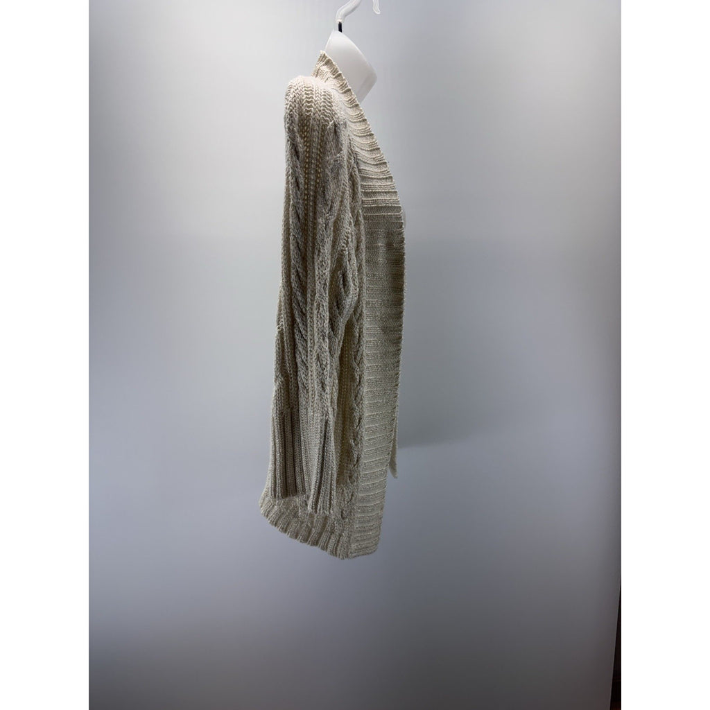 Chico's Open Front Cardigan Sweater Size 2 (L/12) Ivory w/ Metallic Gold Threads