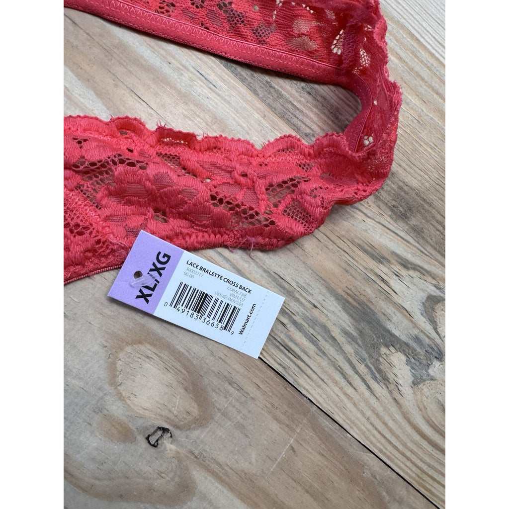 No Boundaries RN #52469 Coral Fire Pink Wireless Bralette Bra Size XL