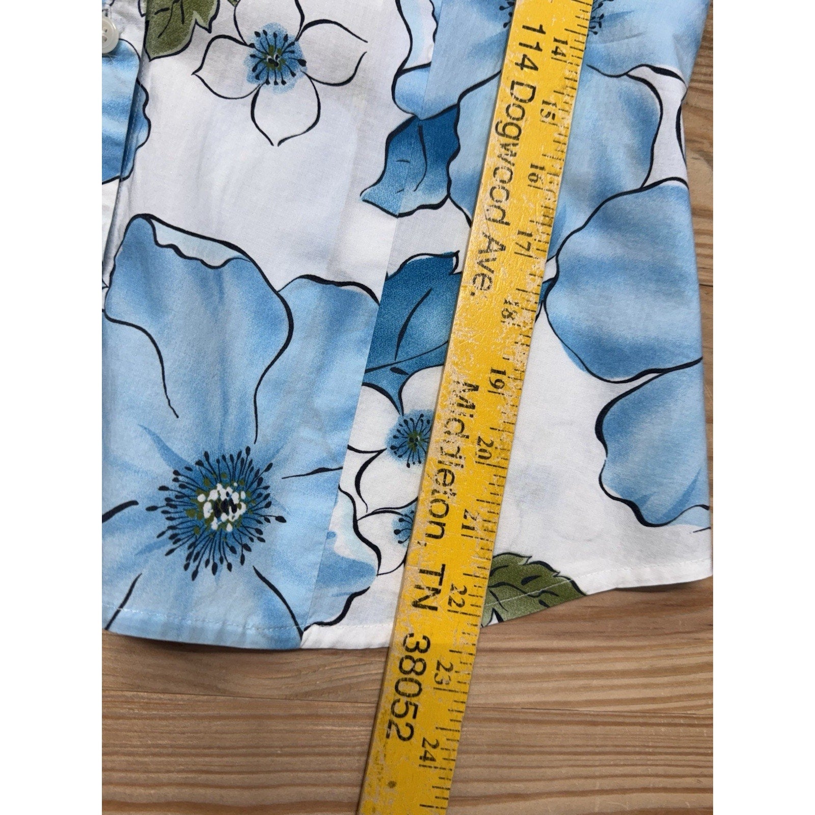 Talbots Blue Green Tropical Palm Tree Beach Blouse Shirt Top Travel Women’s M