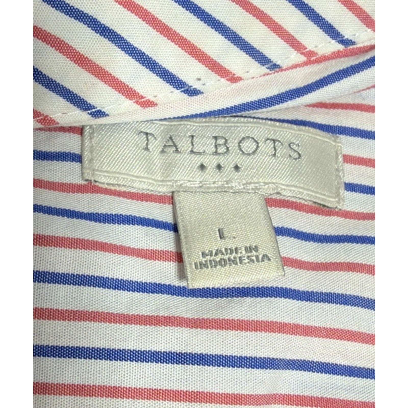 Talbots Women's L Button-Front Shirt Striped Red Blue White Top Casual Preppy