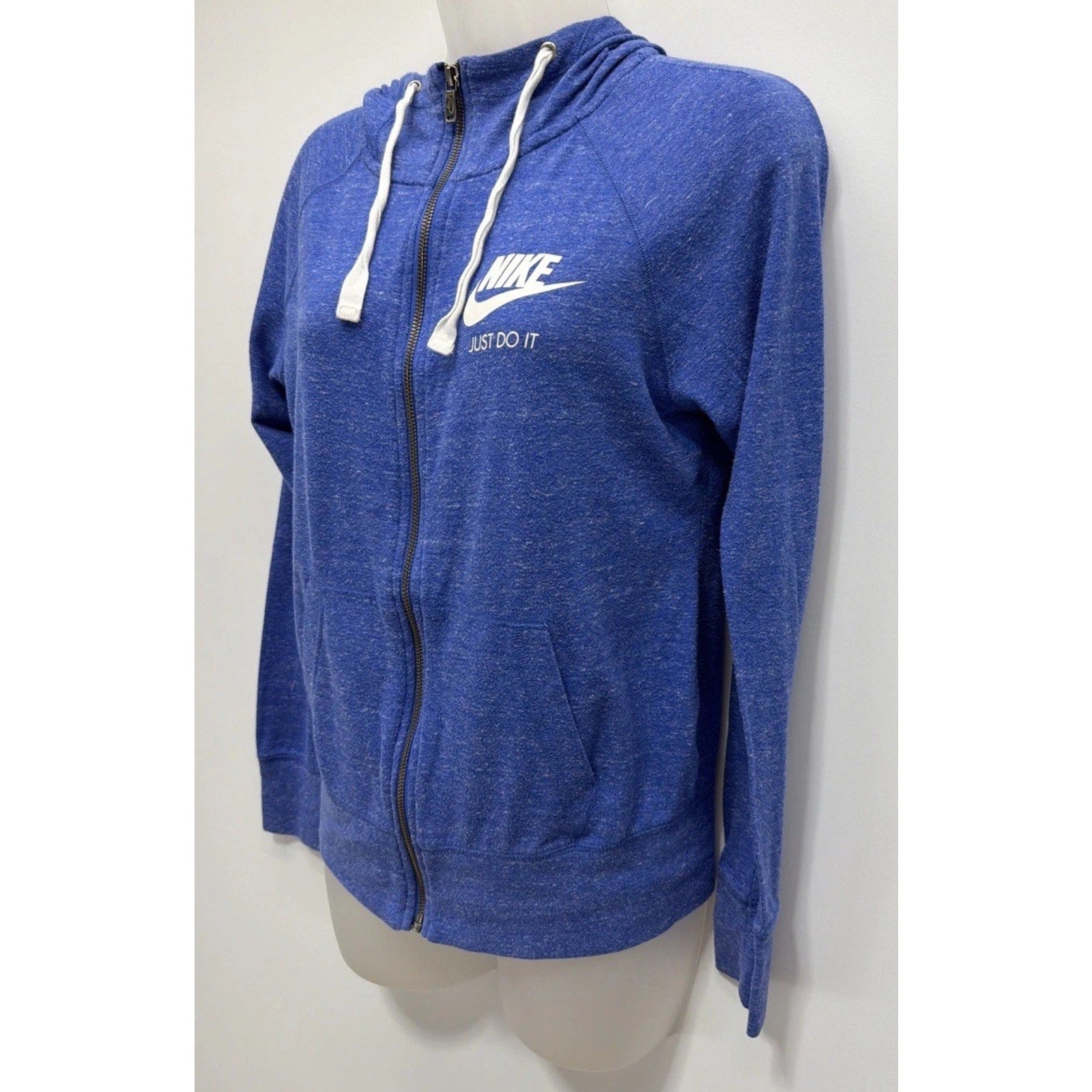 Vtg Red Tag Nike Women Sweatshirt Long Sleeve Full Zip S Blue Hood Drawstring