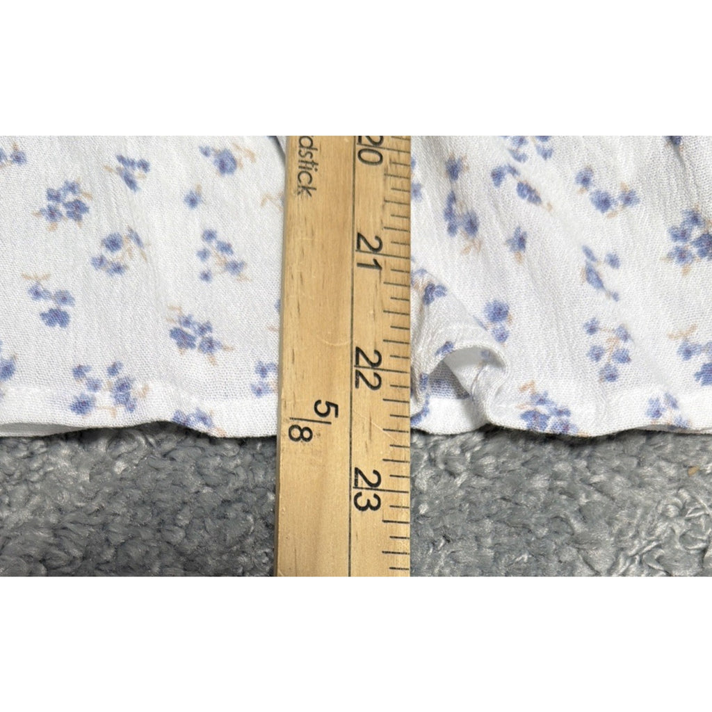 Pink Rose Floral White Bell Sleeve Blouse Women's Large Boho Casual New