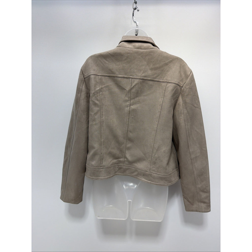 Philosophy Faux Suede Taupe Gray Asymmetrical Zip Moto Crop Jacket Size Large