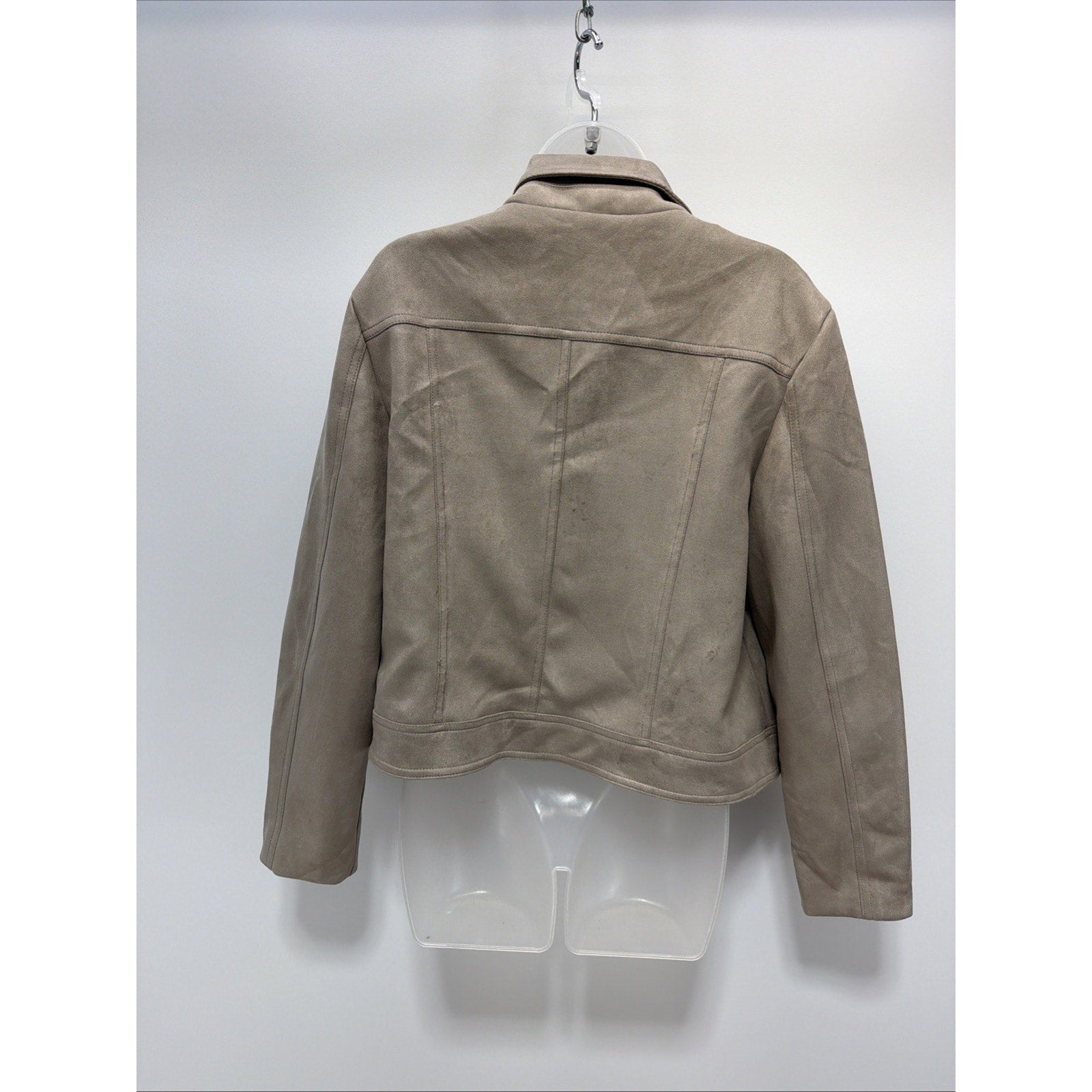 Philosophy Faux Suede Taupe Gray Asymmetrical Zip Moto Crop Jacket Size Large
