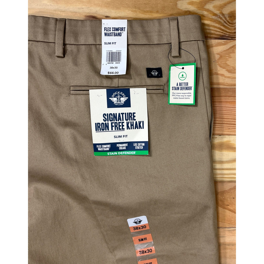 Dockers Pants Men's Size 38x30 Brown Signature Khaki Slim Fit Stretch